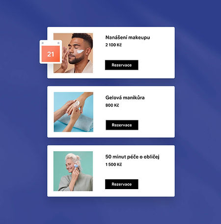 Možnosti kosmetických služeb nabízených přes Wix Bookings.